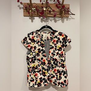 Anthropologie Elevenses Dahlia Cap Sleeve Single Button Floral Blazer Size 8